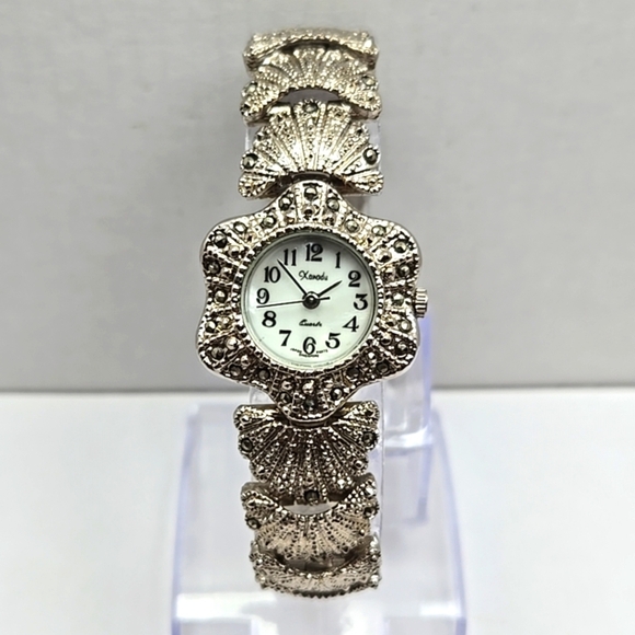 Vintage Xanadu Marcasite Watch Silver Tone Shells Flapper Bracelet New Battery - Picture 1 of 9